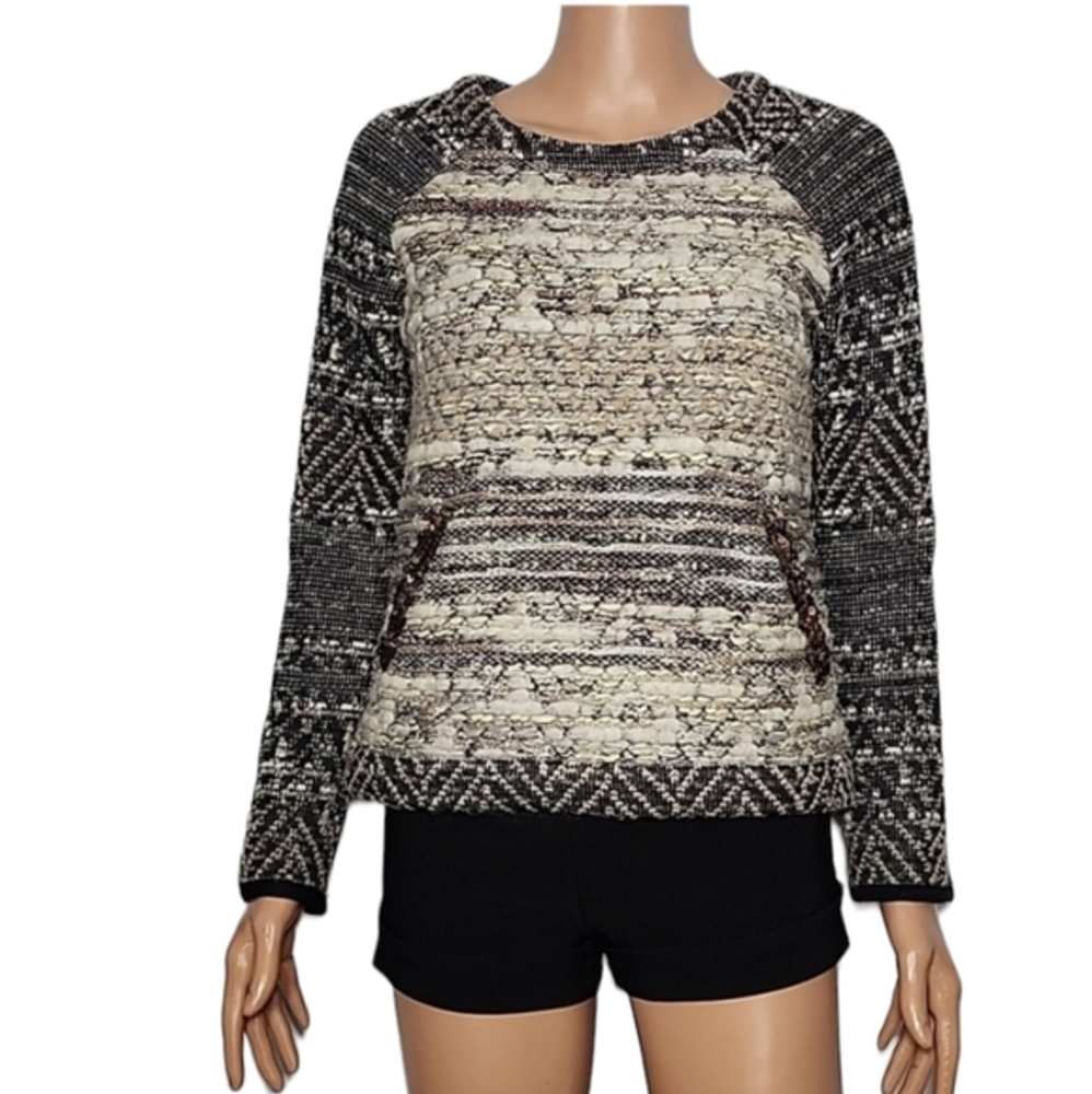Gryphon NY  black/beige crew neck Sweater Metallic Jacket Wool‎ Blend Size Small